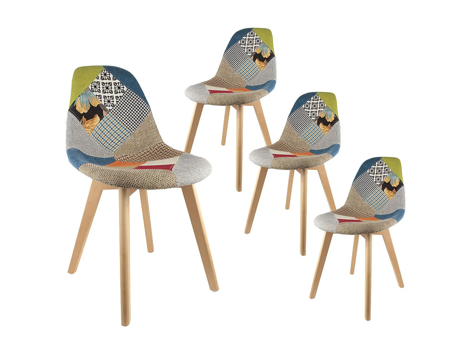 PATCHWORK - Lot de 4 Chaises Scandinaves Multicolore
