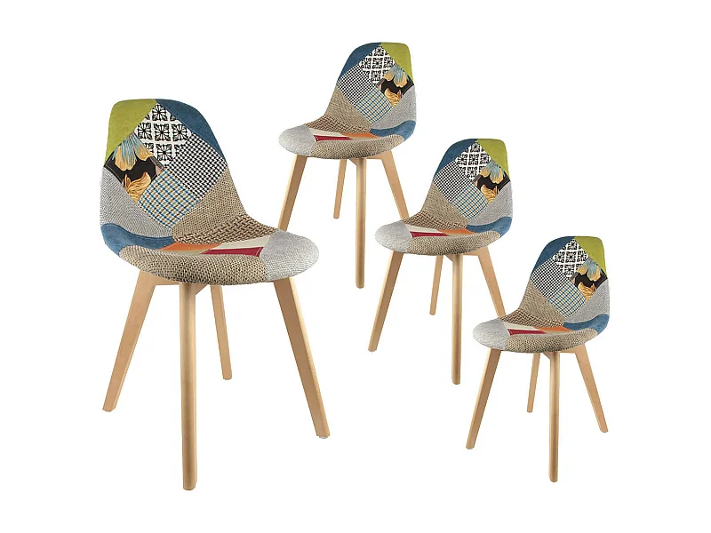 PATCHWORK - Lot de 4 Chaises Scandinaves Multicolore