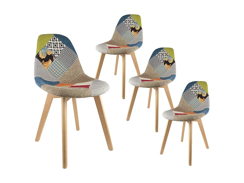 PATCHWORK - Lot de 4 Chaises Scandinaves Multicolore
