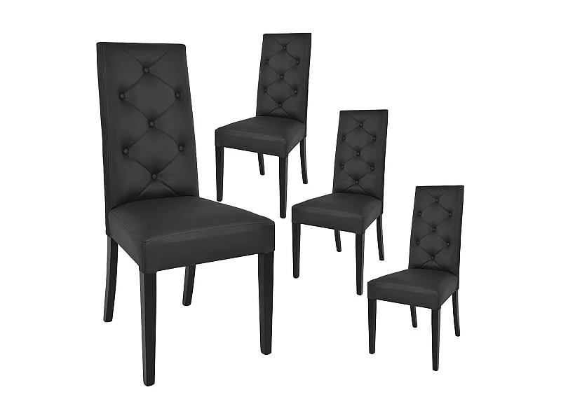 TREVI - Lot de 4 Chaises Simili Noir et Pieds Laqués