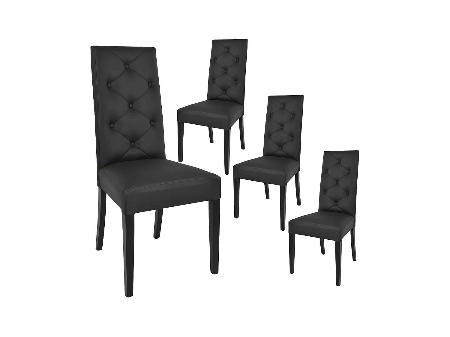 TREVI - Lot de 4 Chaises Simili Noir et Pieds Laqués