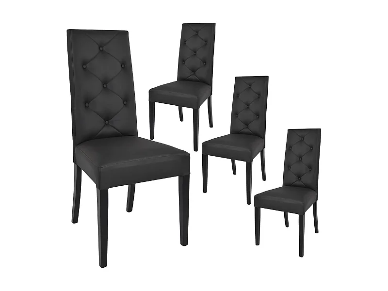 TREVI - Lot de 4 Chaises Simili Noir et Pieds Laqués