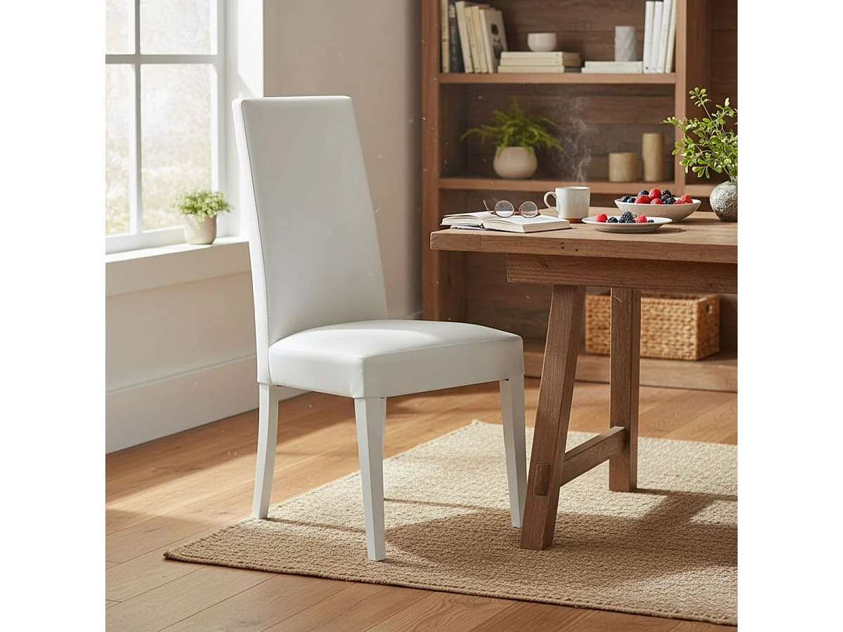 TORINO - Lot de 2 Chaises Simili Blanc et Pieds Laqués