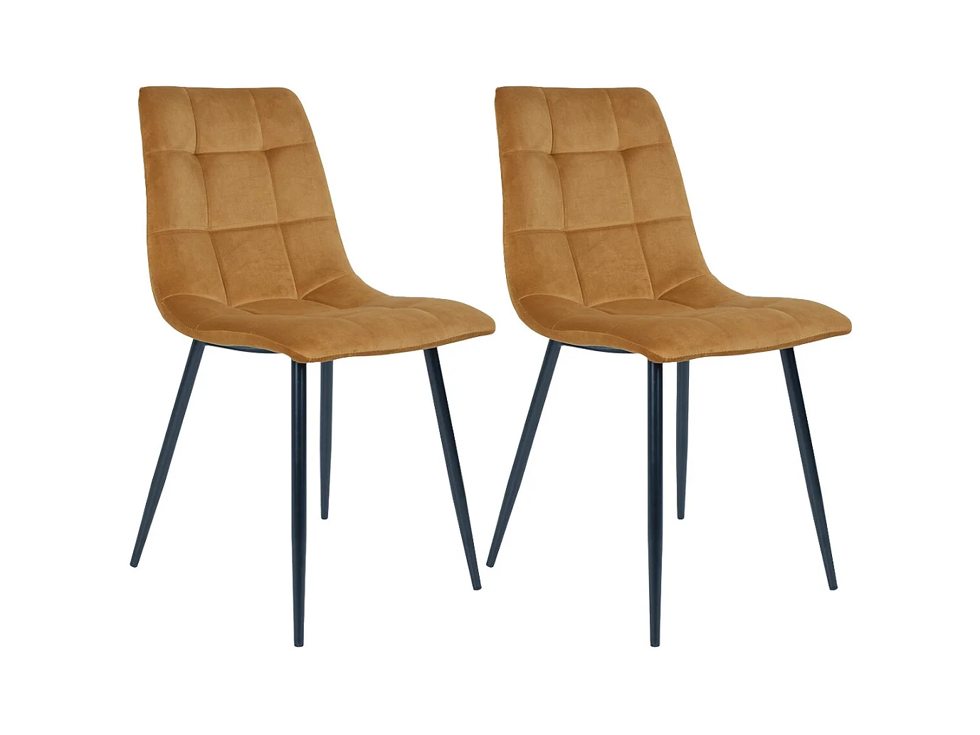 STRIB - Lot de 2 Chaises Velours Jaune et Piétement Acier
