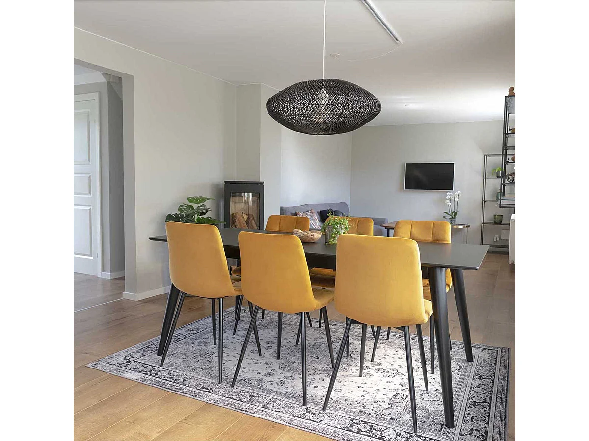 STRIB - Lot de 2 Chaises Velours Jaune et Piétement Acier