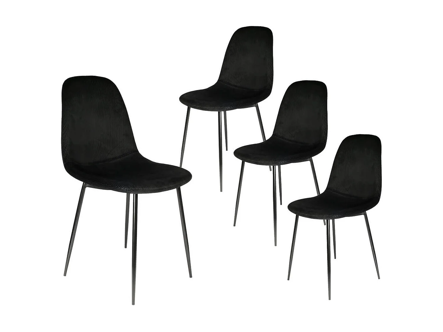 ALESSIA - Lot de 4 Chaises Velours Côtelé Noires