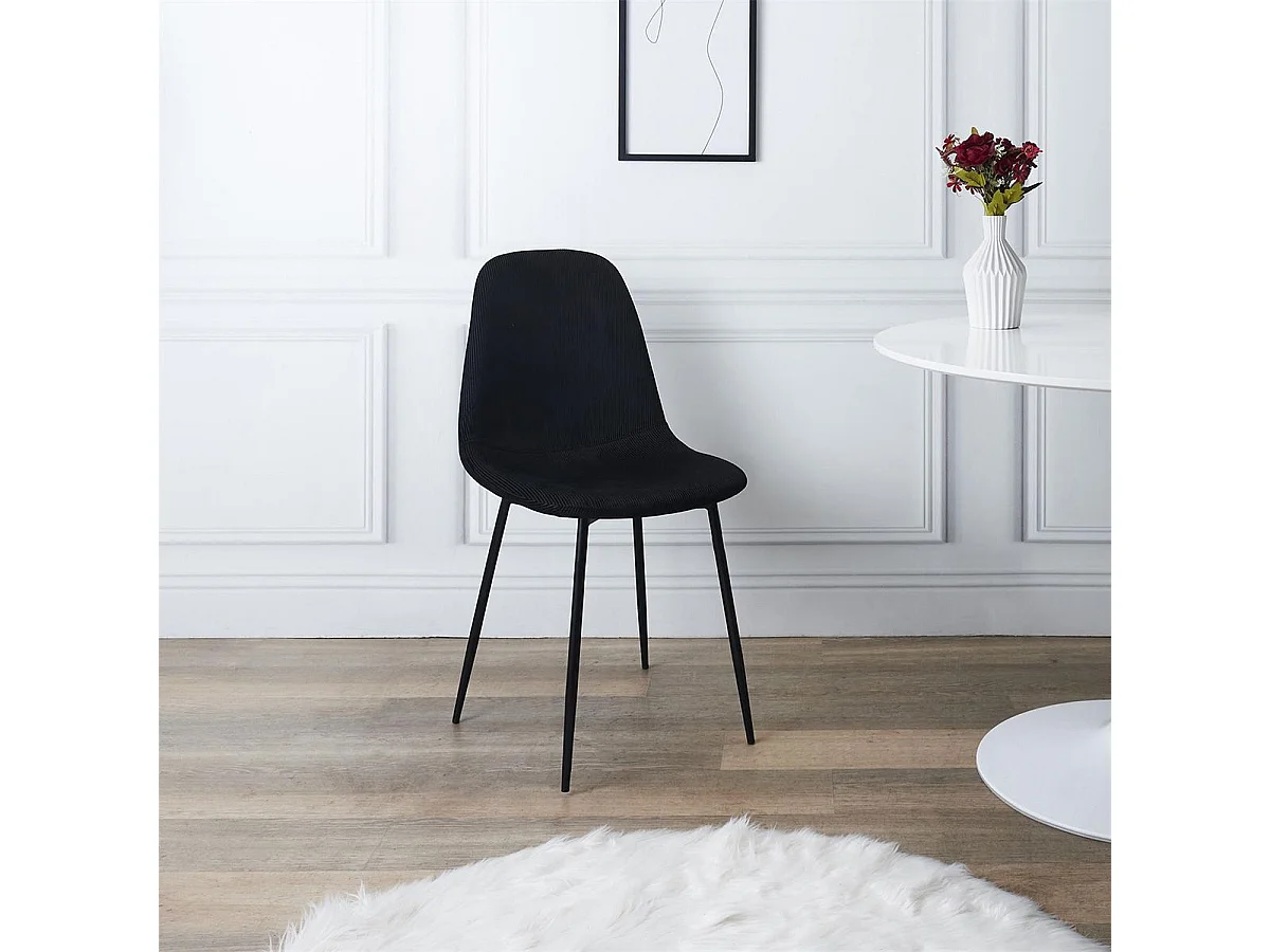 ALESSIA - Lot de 4 Chaises Velours Côtelé Noires