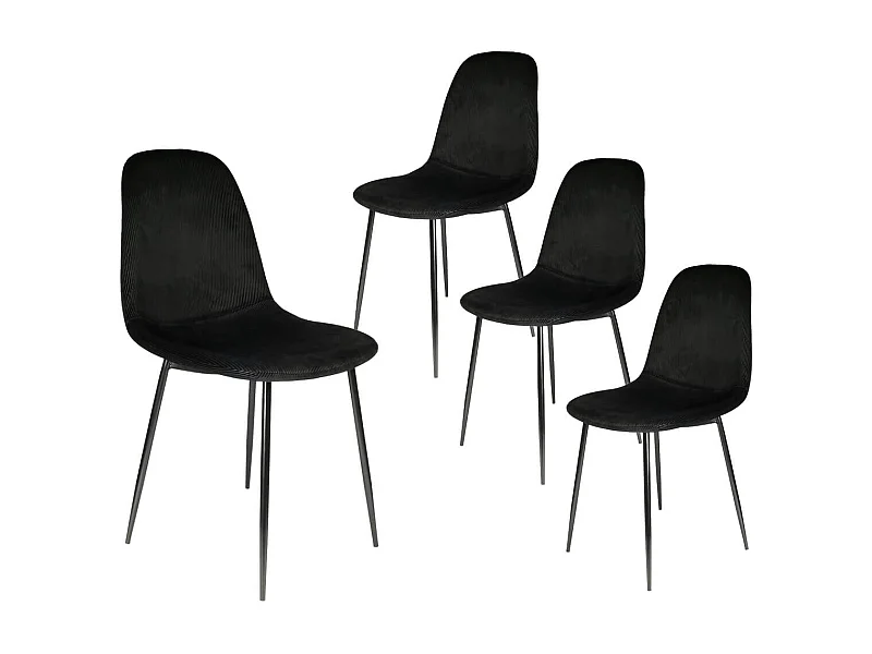 ALESSIA - Lot de 4 Chaises Velours Côtelé Noires