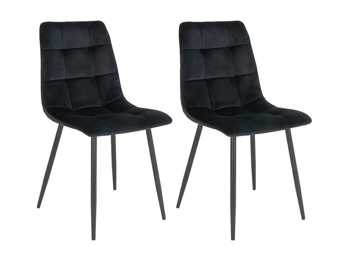 STRIB - Lot de 2 Chaises Velours Noir et Piétement Acier
