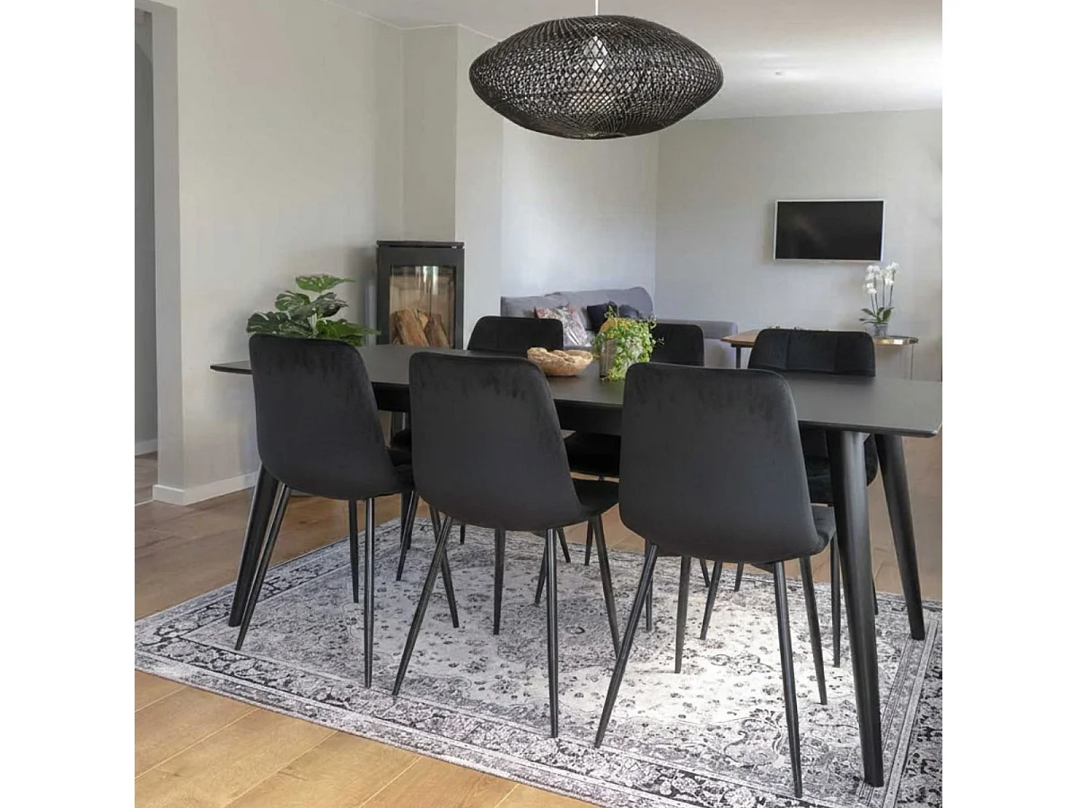 STRIB - Lot de 2 Chaises Velours Noir et Piétement Acier