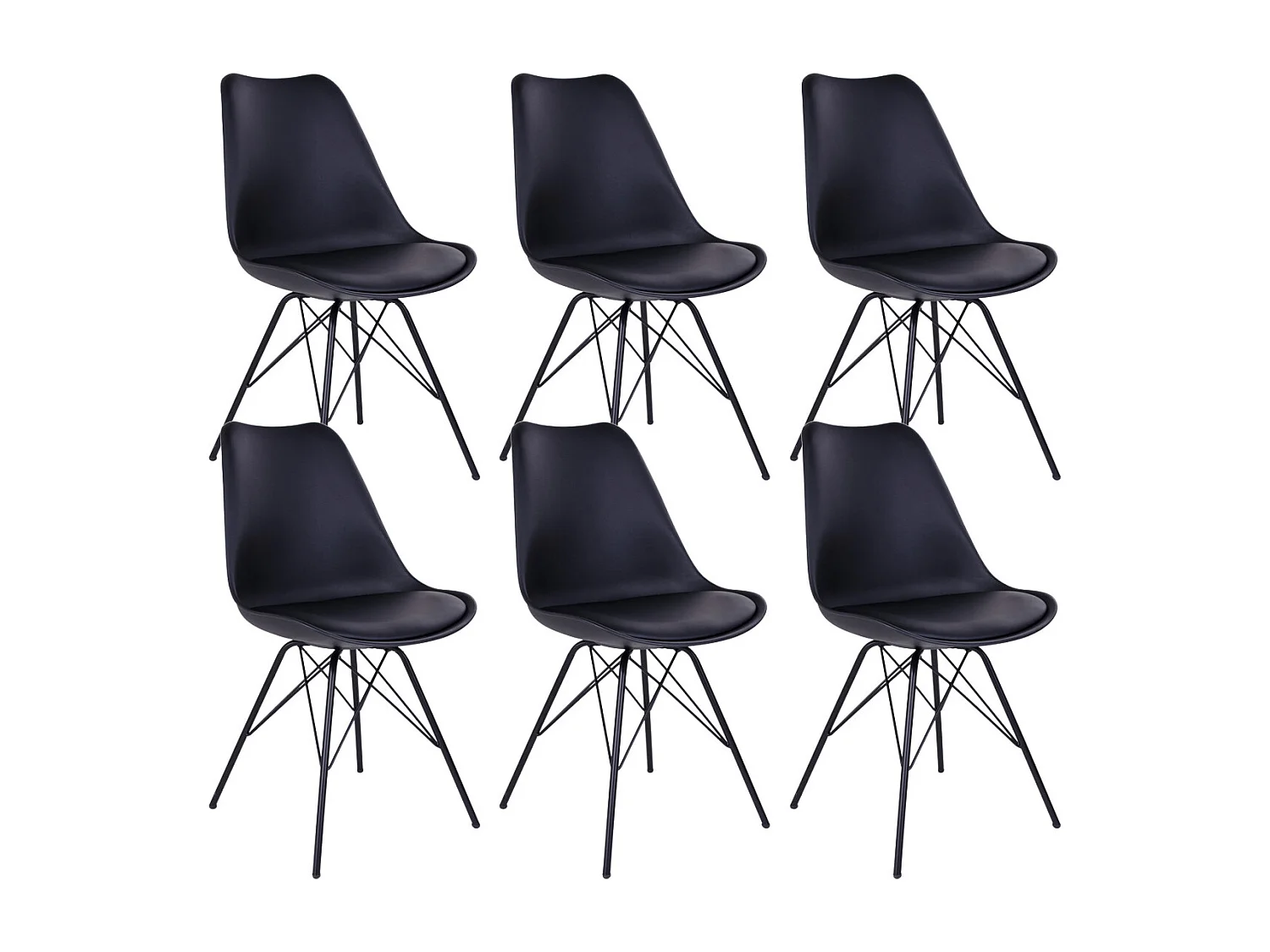 HAGA - Lot de 6 Chaises Noires avec Piétement Métallique