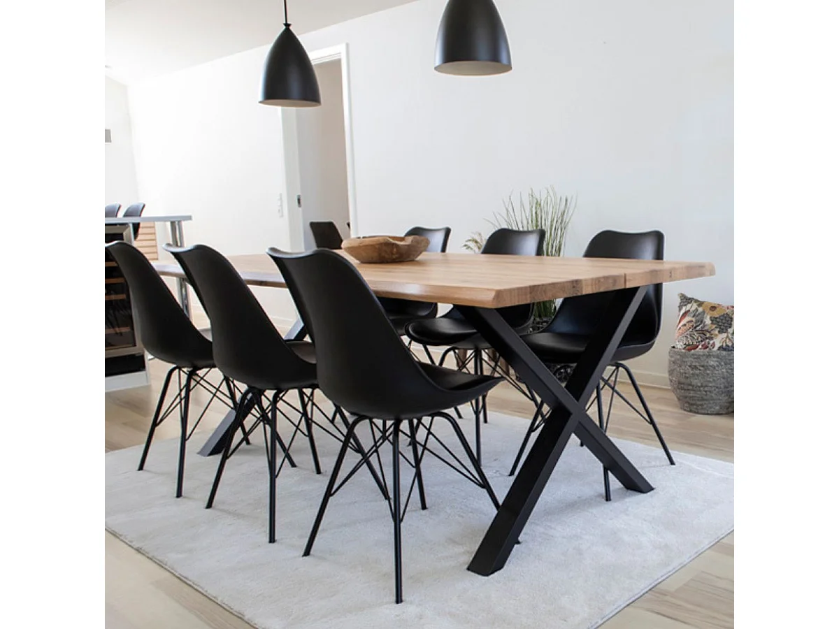 HAGA - Lot de 6 Chaises Noires avec Piétement Métallique