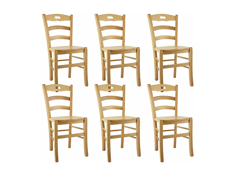 SUZY - Lot de 6 Chaises Naturelles et Assises en Bois