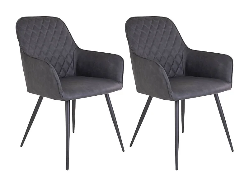 VIBY - Lot de 2 Fauteuils Simili Gris et Piétement Acier Noir