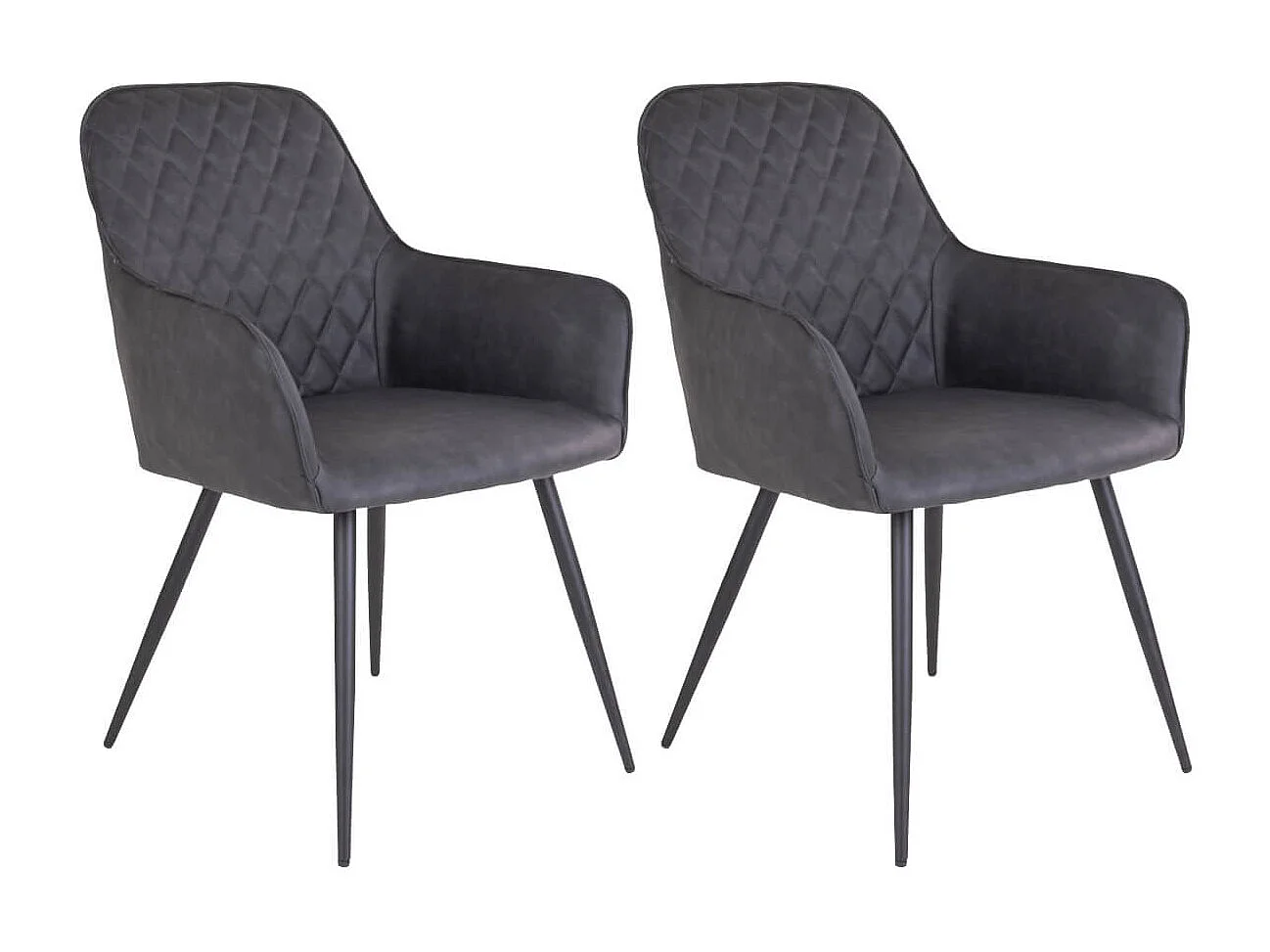 VIBY - Lot de 2 Fauteuils Simili Gris et Piétement Acier Noir