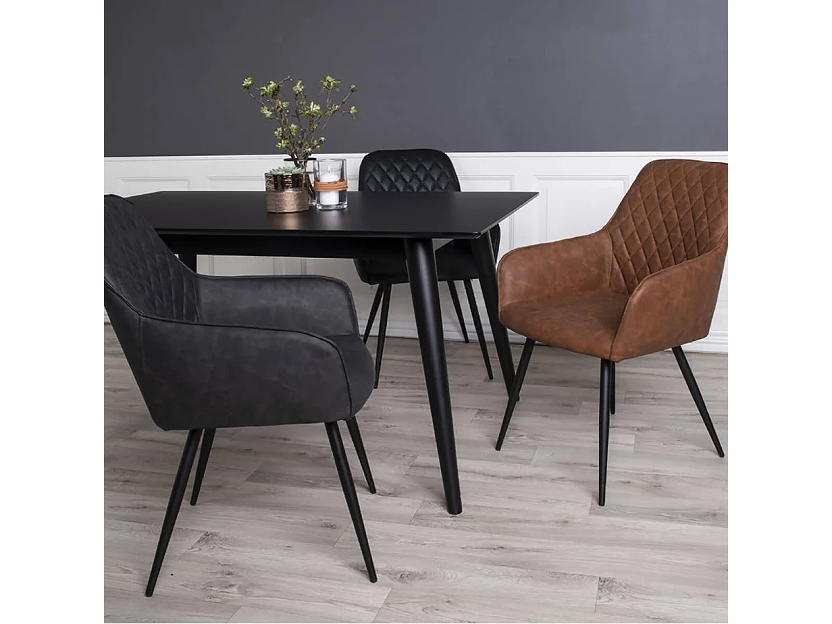 VIBY - Lot de 2 Fauteuils Simili Gris et Piétement Acier Noir