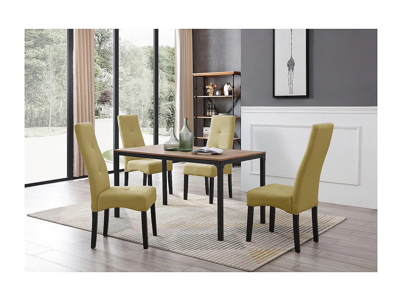 DALLAS - Lot de 4 Chaises Vert Clair Capitonnées