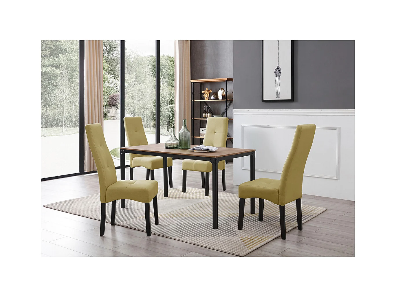 DALLAS - Lot de 4 Chaises Vert Clair Capitonnées