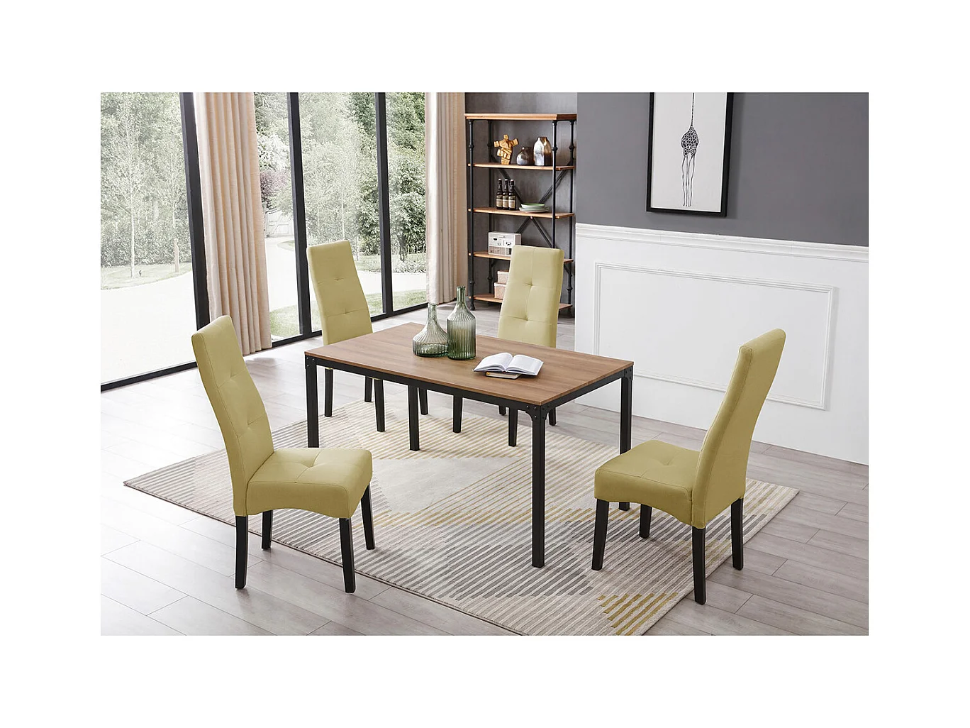 DALLAS - Lot de 4 Chaises Vert Clair Capitonnées