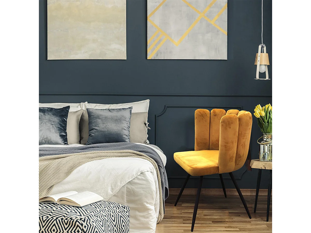 CHARLOTTE - Lot de 4 Chaises Velours Jaune