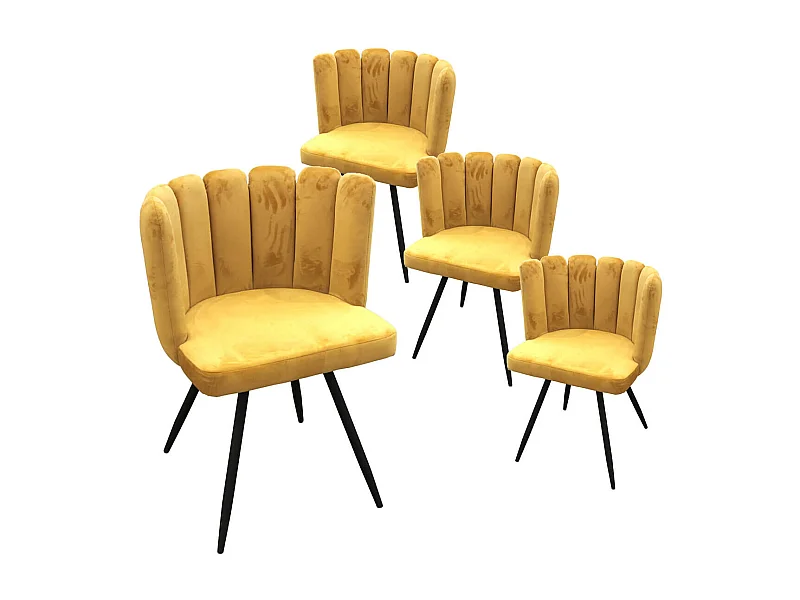 CHARLOTTE - Lot de 4 Chaises Velours Jaune