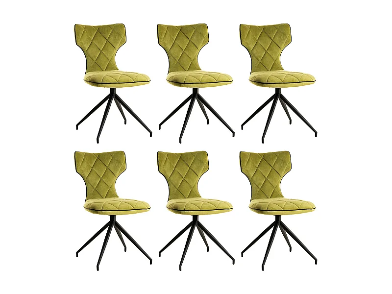 STYK - Lot de 6 Chaises Tissu Vertes Surpiqures Carreaux
