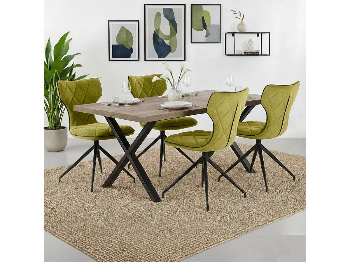 STYK - Lot de 6 Chaises Tissu Vertes Surpiqures Carreaux