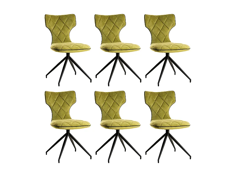 STYK - Lot de 6 Chaises Tissu Vertes Surpiqures Carreaux