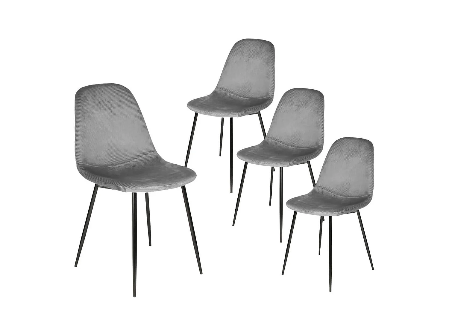 ALESSIA - Lot de 4 Chaises Velours Côtelé Gris Foncé