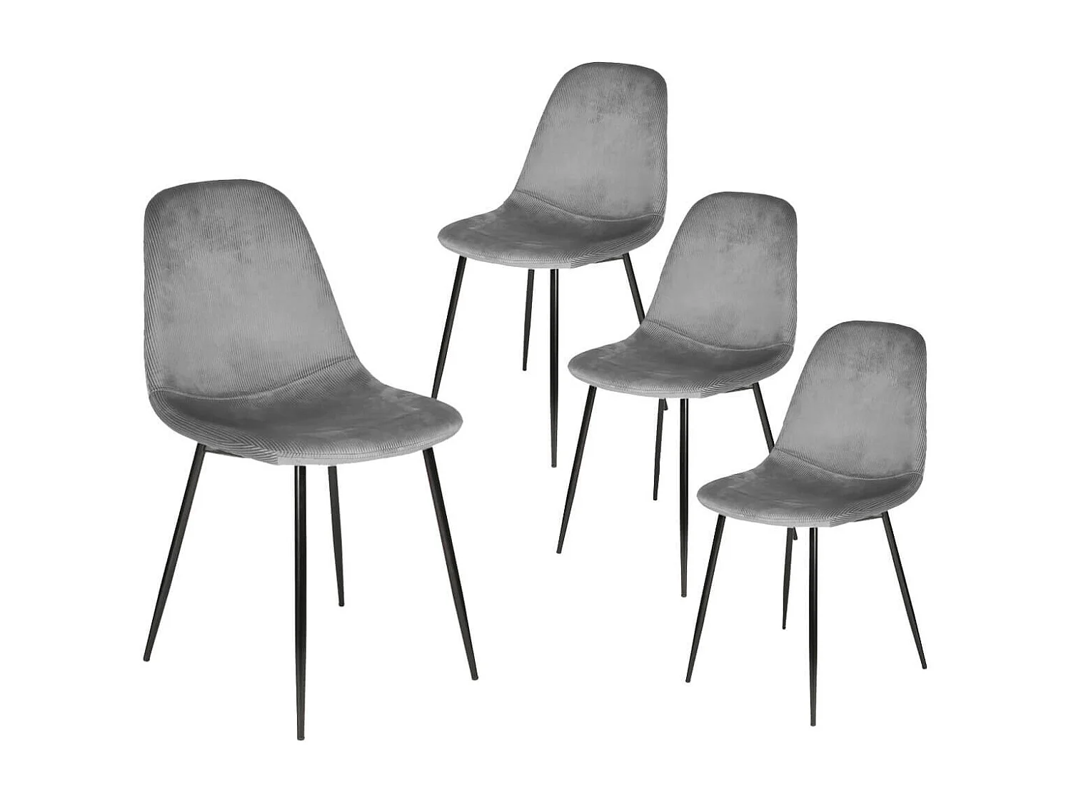 ALESSIA - Lot de 4 Chaises Velours Côtelé Gris Foncé