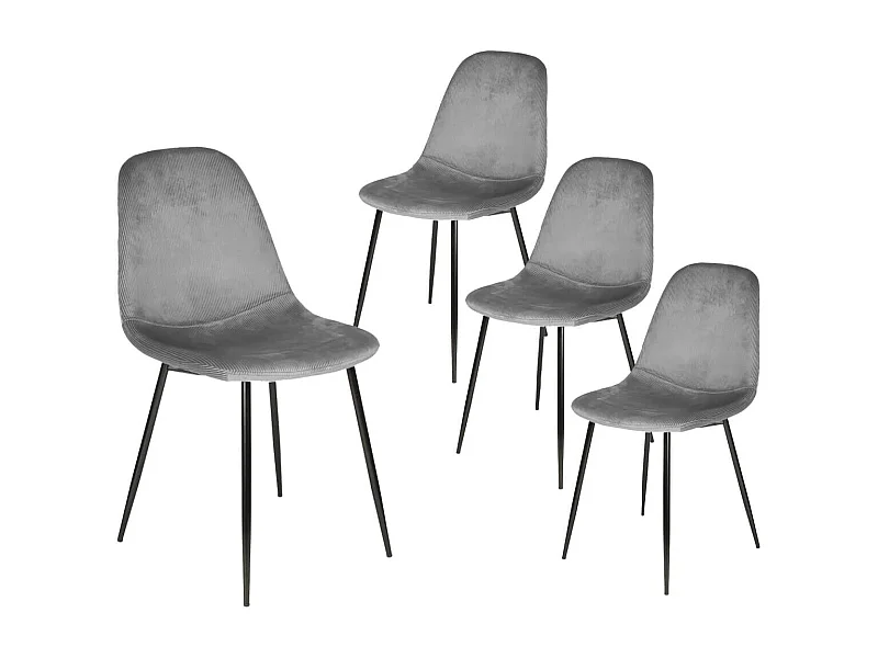 ALESSIA - Lot de 4 Chaises Velours Côtelé Gris Foncé