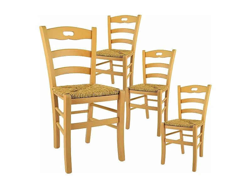SUZY - Lot de 4 Chaises Naturelles et Assises en Paille