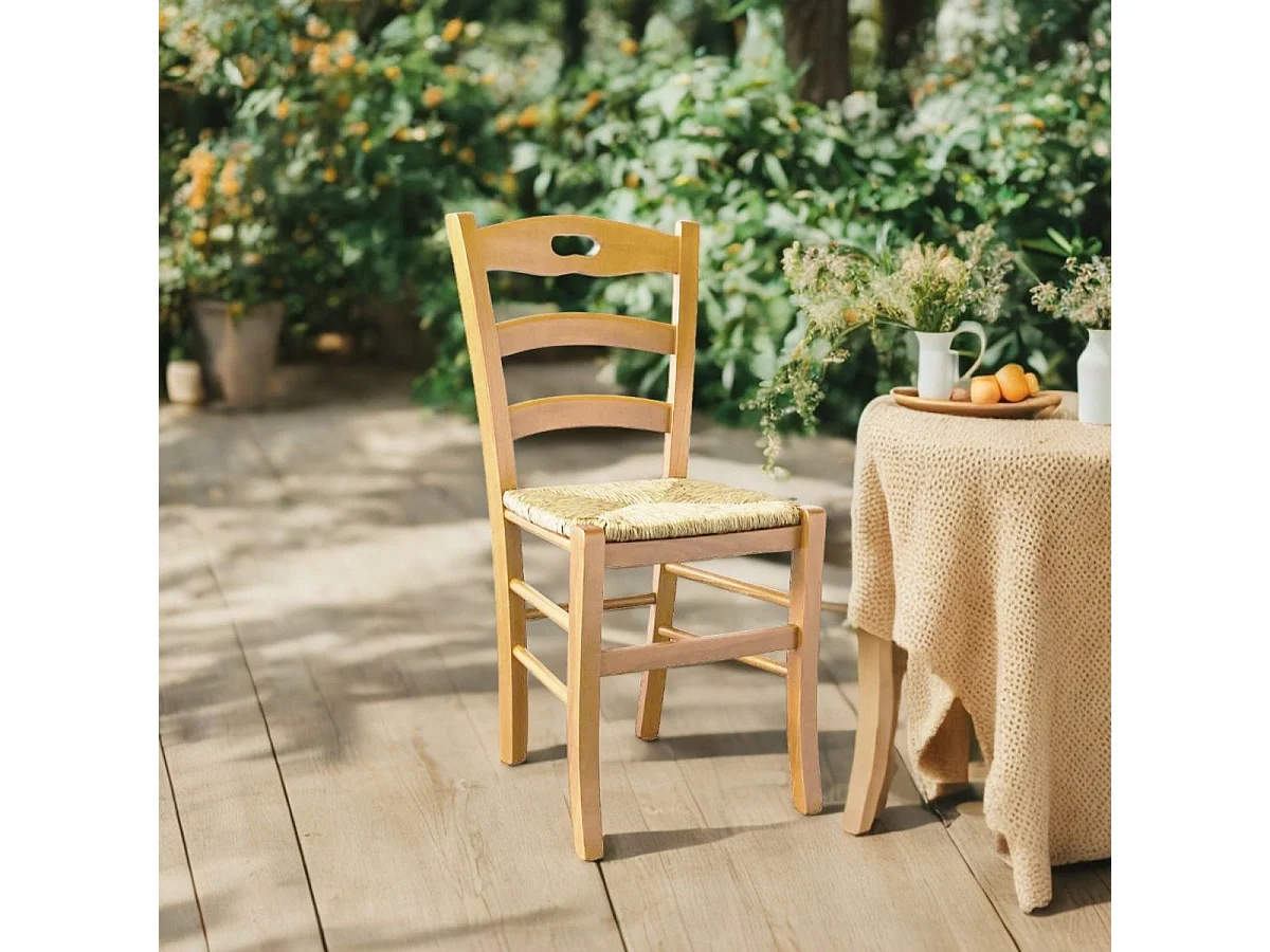 SUZY - Lot de 4 Chaises Naturelles et Assises en Paille