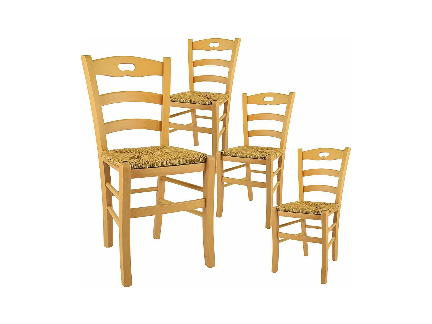 SUZY - Lot de 4 Chaises Naturelles et Assises en Paille