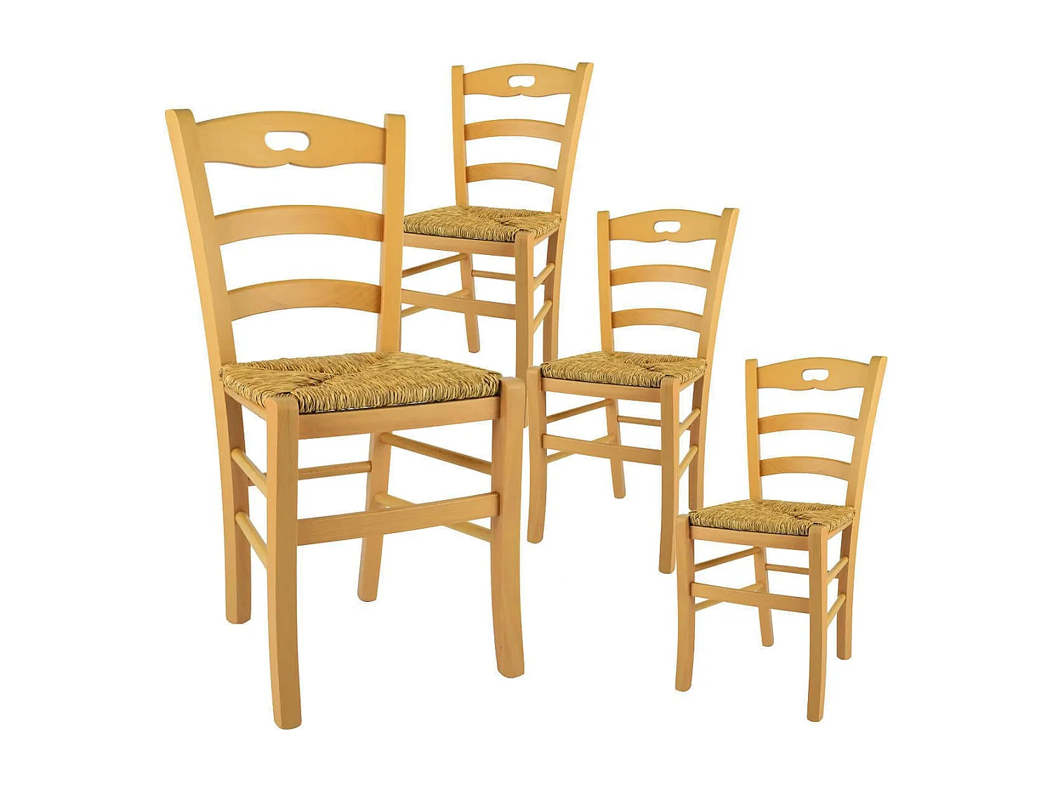 SUZY - Lot de 4 Chaises Naturelles et Assises en Paille