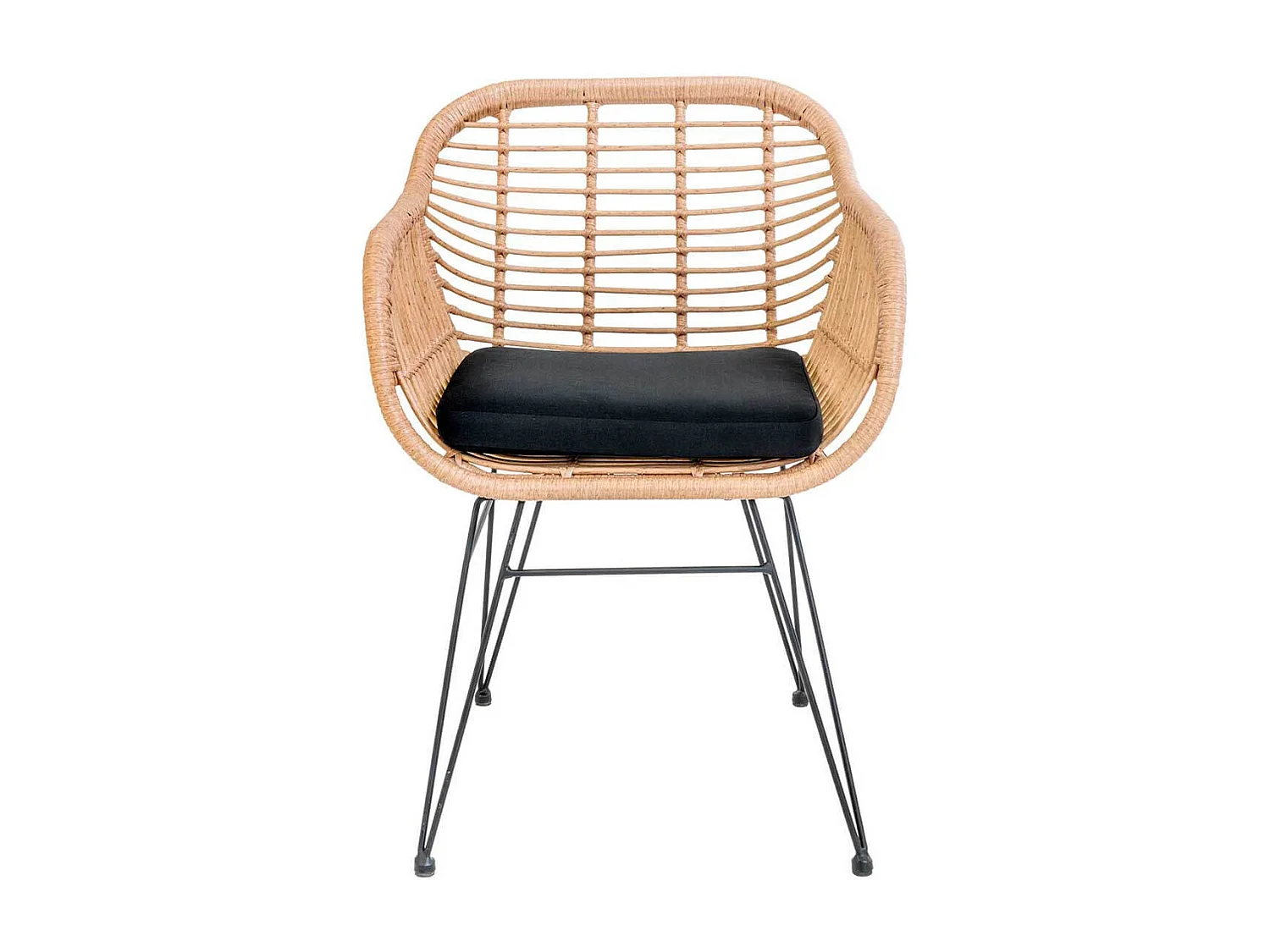 PILA - Lot de 4 Fauteuils Rotin Synthétique Naturel et Pieds Acier