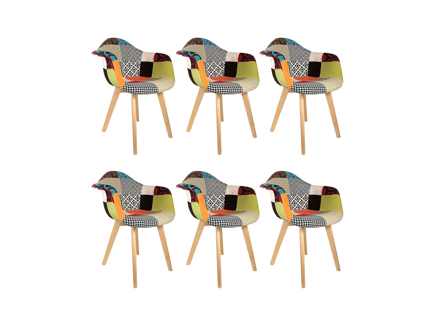 PATCHWORK - Lot de 6 Fauteuils Scandinaves Multicolore