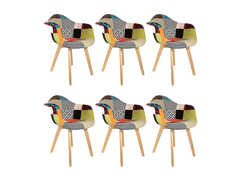 PATCHWORK - Lot de 6 Fauteuils Scandinaves Multicolore