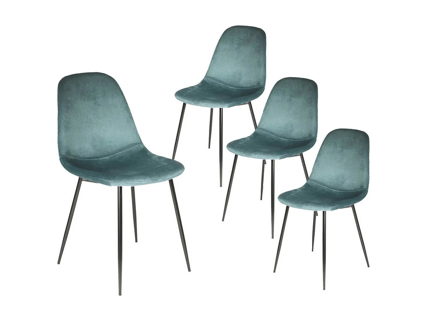 ALESSIA - Lot de 4 Chaises Velours Côtelé Bleu Canard