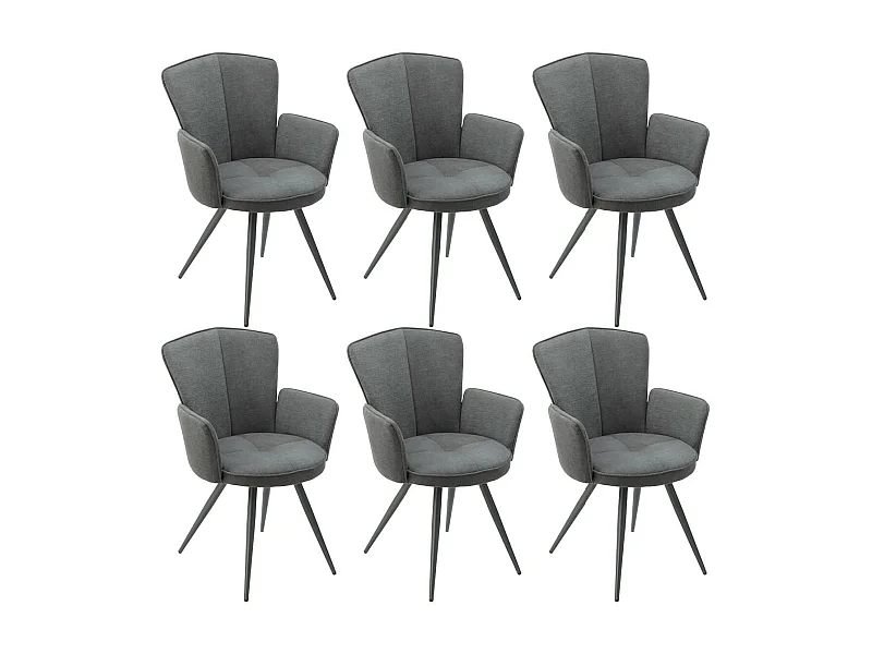 MALO - Lot de 6 Fauteuils Matelassés Gris Piètement Mat