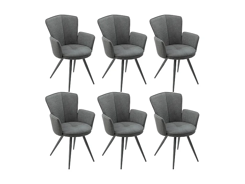 MALO - Lot de 6 Fauteuils Matelassés Gris Piètement Mat