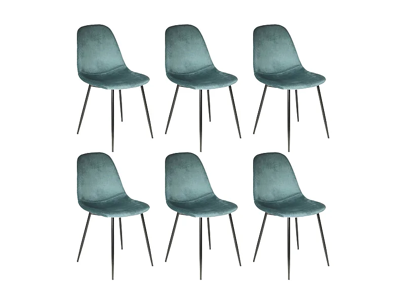 ALESSIA - Lot de 6 Chaises Velours Côtelé Bleu Canard