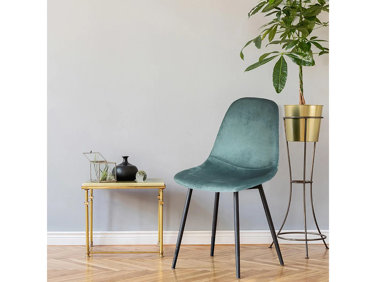 ALESSIA - Lot de 6 Chaises Velours Côtelé Bleu Canard