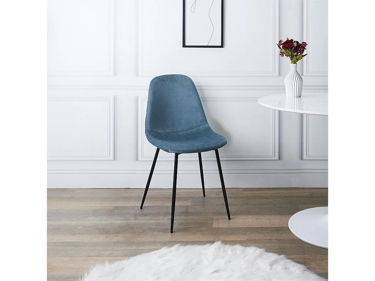 ALESSIA - Lot de 6 Chaises Velours Côtelé Bleu Canard