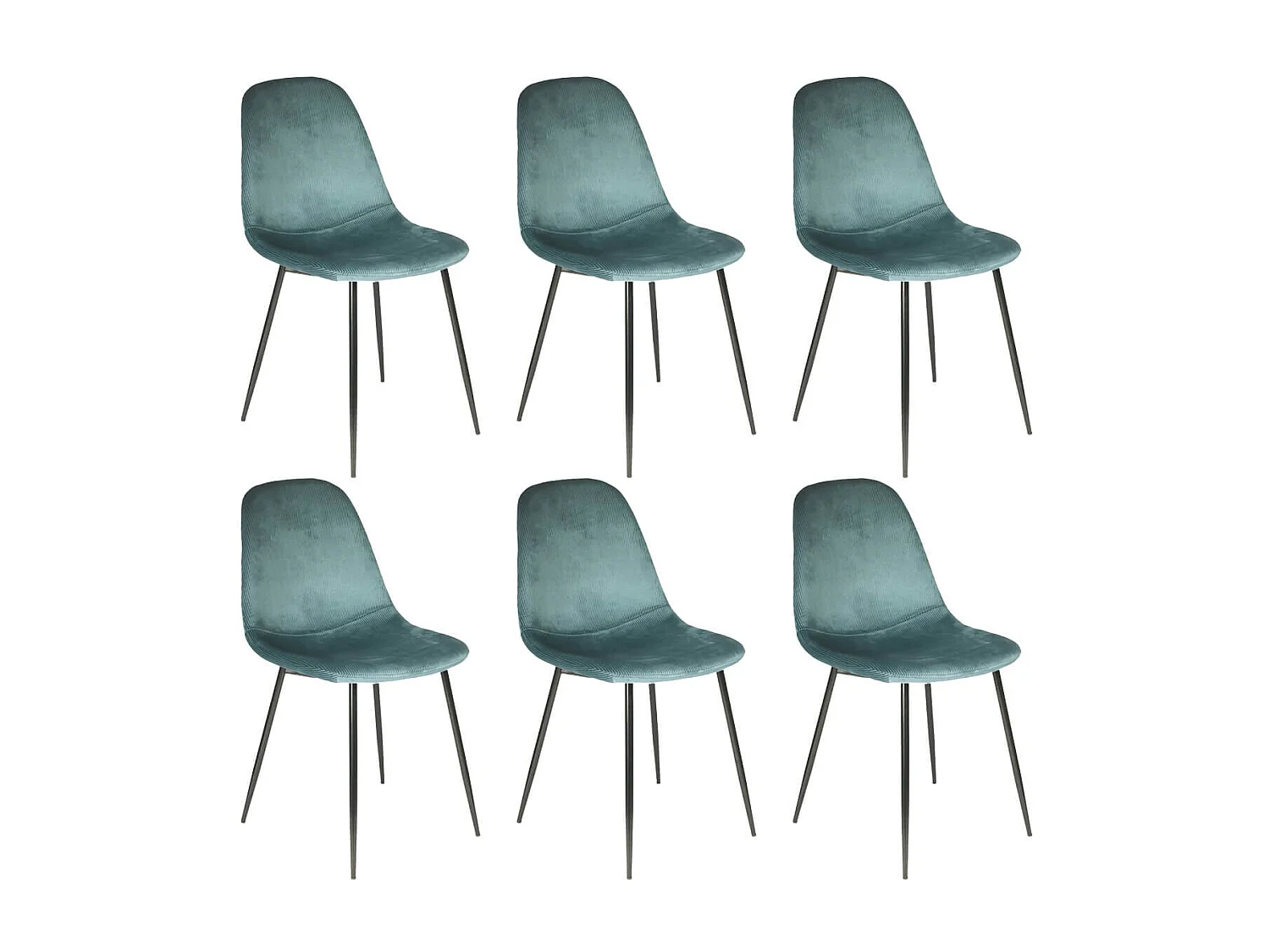 ALESSIA - Lot de 6 Chaises Velours Côtelé Bleu Canard