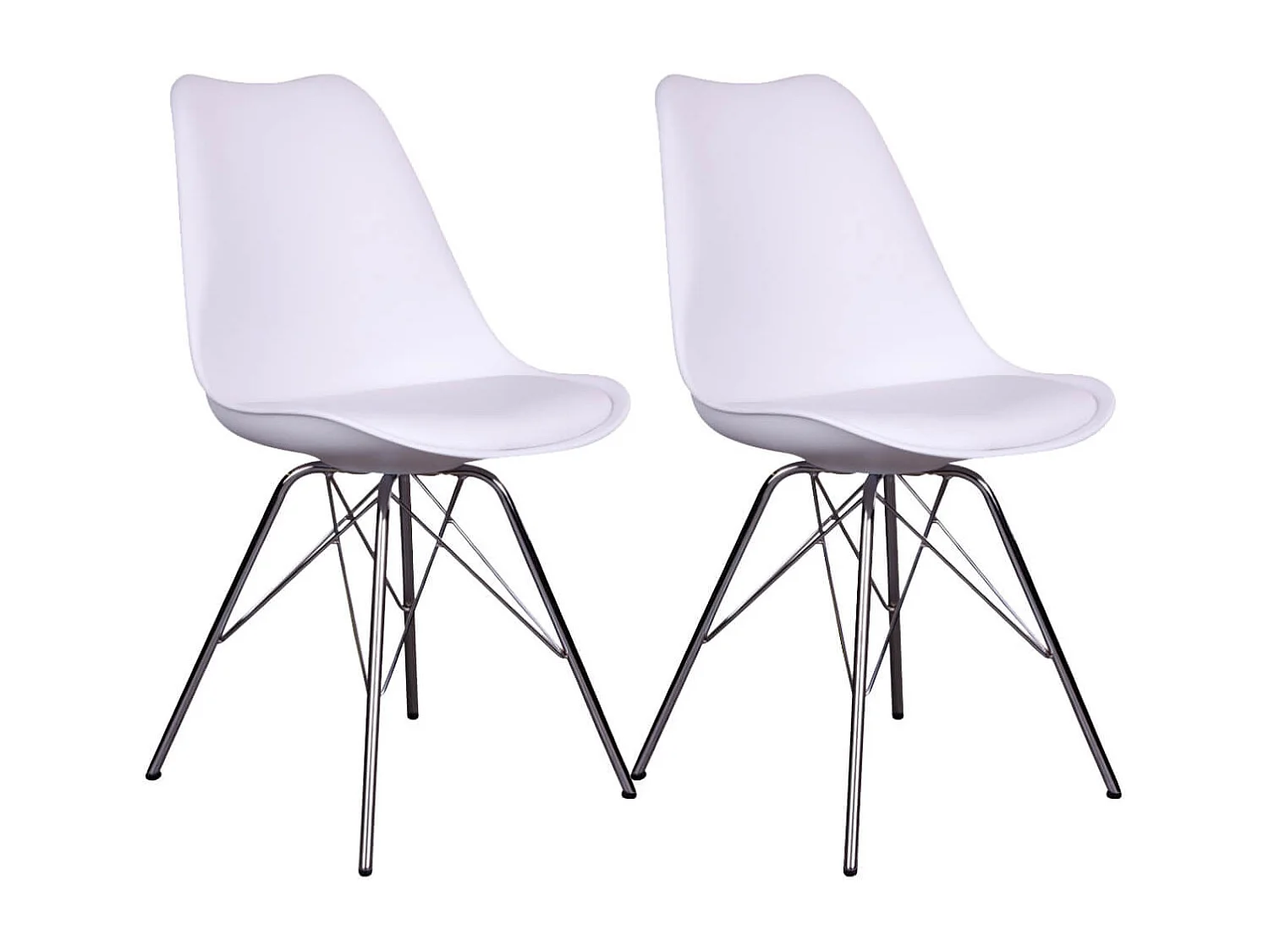HAGA - Lot de 2 Chaises Blanches avec Piétement Chromé