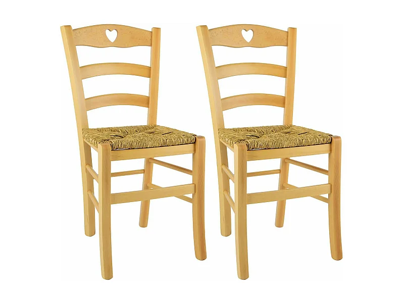 NAPLES - Lot de 2 Chaises Naturelles et Assises en Paille