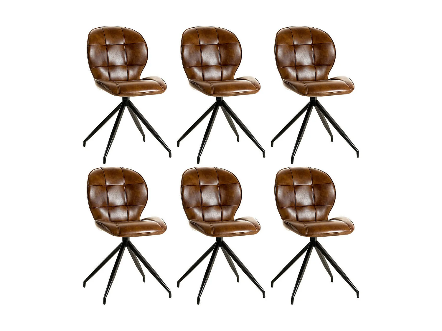 FOLY - Lot de 6 Chaises Simili Cuir Vieilli Marron