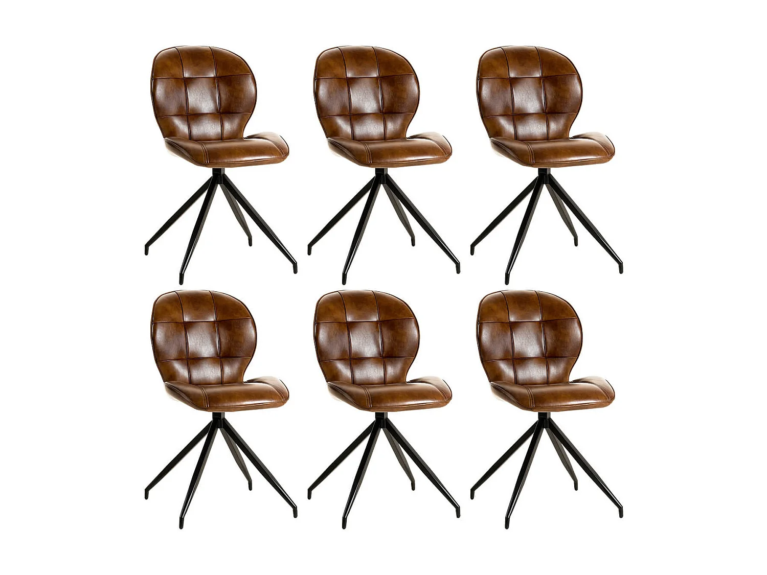 FOLY - Lot de 6 Chaises Simili Cuir Vieilli Marron