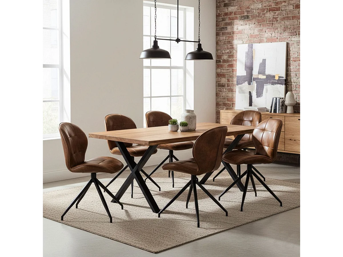 FOLY - Lot de 6 Chaises Simili Cuir Vieilli Marron